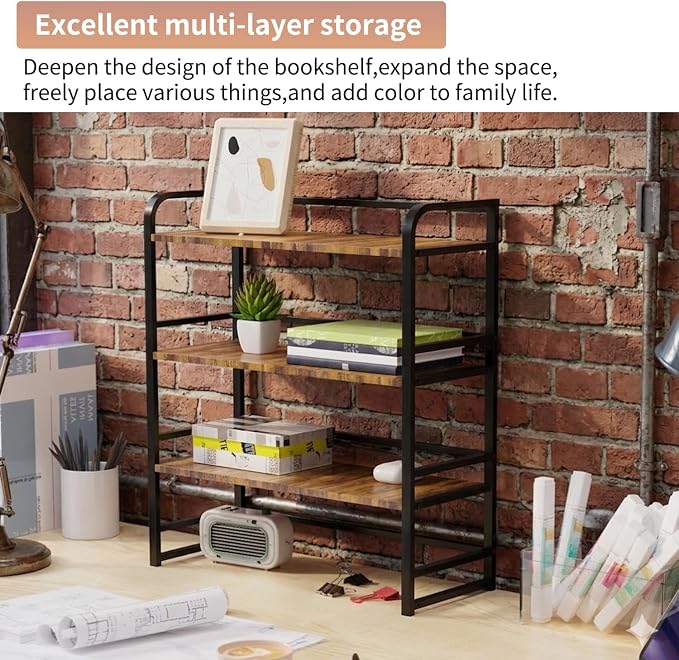 Office Desk Shelf Organizer, Wood Desktop Bookshelf Supplies Storage Rack, Shelf for Top of Desk and Dresser and Cubicle Decor Aesthetic Bookshelf (White Wood, Three Tier, 19.69Lx7.87Wx22.05H)