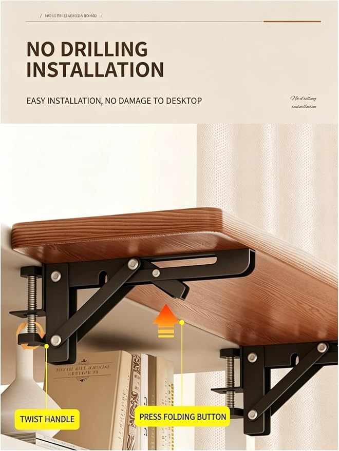 Clamp-On Desktop Extension Board, Space-Saving Side Table for Laptop/Monitor/Keyboard, Adjustable Width Office Desk Attachment (Black & White, 50x25cm)