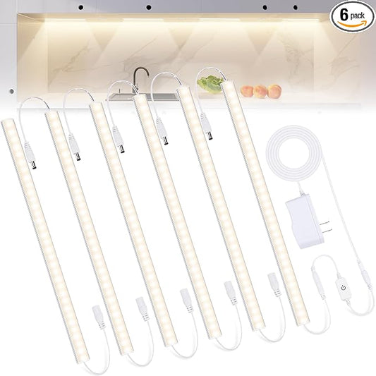 6PCS x 12 inch Under Cabinet LED Lights 4500K, Dimmable Under Counter Lights for Kitchen, Led Under Cabinet Lighting, Plug-in Under Cabinet Lights with Memory Function, Daylight White