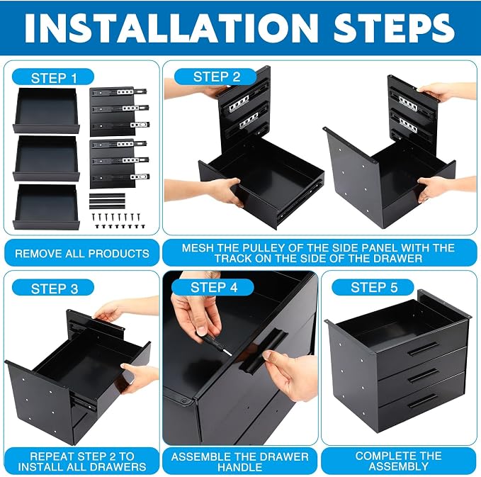 Menkxi 16'' Under Desk Drawer Slide-out Steel Under Counter Drawers Storage Organizer Large Hidden Pull-out Tray for Table Desks Home Office Workstation(Black,3 Layer)