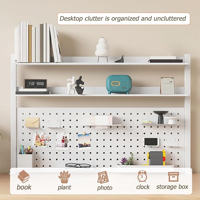 51in Clamp on Desk Organizer Shelf, Desk Extender with Pegboard, Gaming/Computer Desk Accessories with Shelf, Privacy Panel for Office, Clamp-on Desktop Shelving Syste (Black, 51in/140cm)