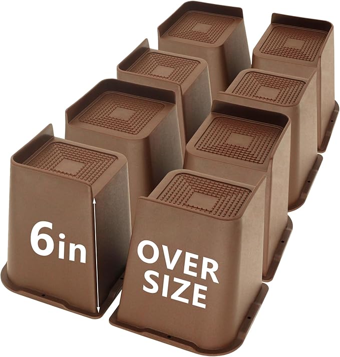 8 Pack Dark Brown Bed Risers 6 inch Heavy Duty, Oversized Furniture Risers, Bed Lifts Risers for Table, Sofa, Chair, Couch, Desk, Bed Frame Risers Supports Up to 6,500 Lbs