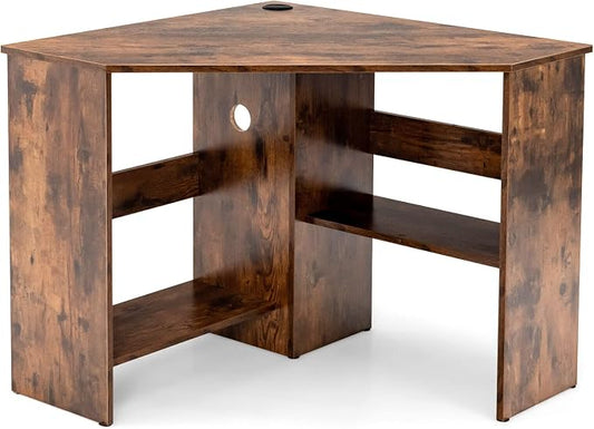 SlickBlue Corner Computer Desk with Triangle Design and Storage Shelf for Space-Saving