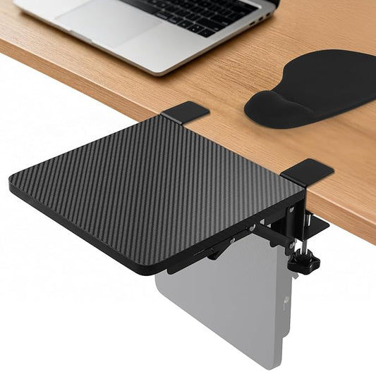 Ergonomics Foldable Desk Extender Tray with a Mouse Pad, 9"x9" Elbow Arm Rest with Clamp On Desktop Mount, 90° Foldable Armrest Support for Home and Office Use, Black