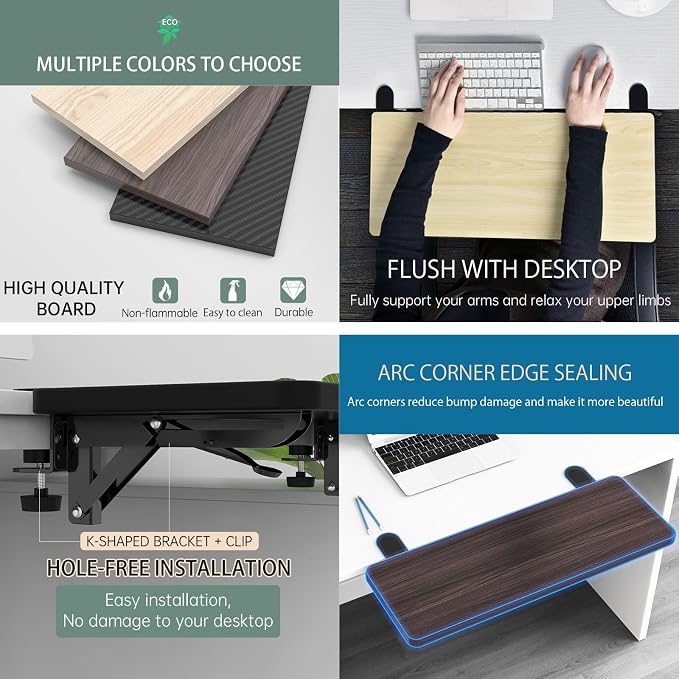 Sisyphy Ergonomics Desk Extender Tray, 29.5x9.5" Punch-Free Clamp on, Foldable Keyboard Drawer Tray, Table Mount Arm Wrist Rest Shelf, Computer Elbow Arm Support
