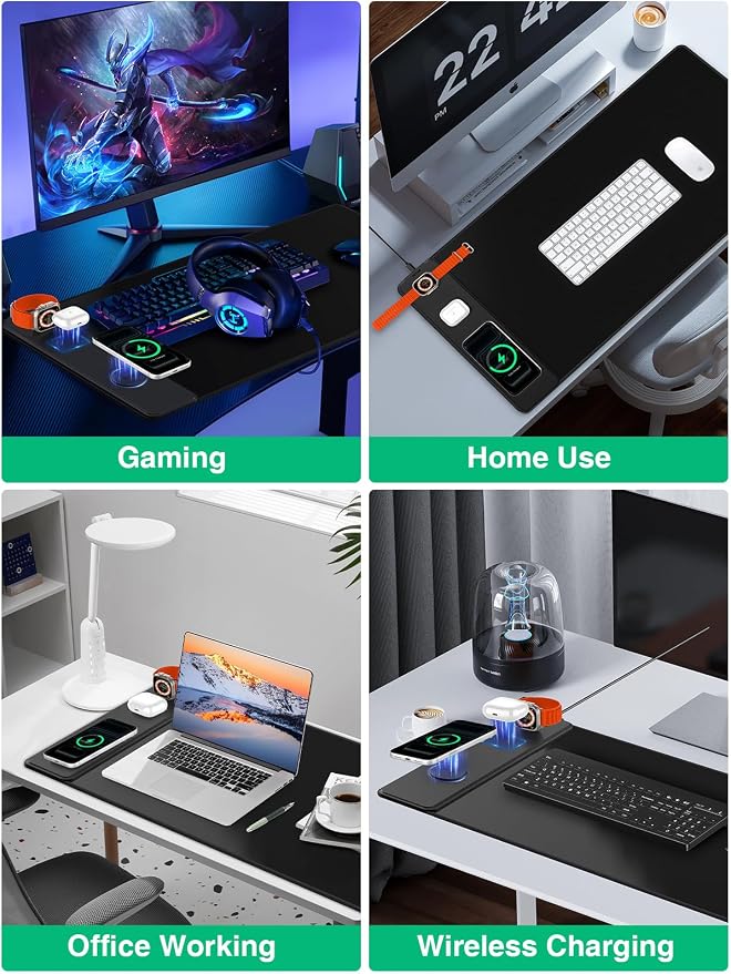 Mouse Pad with Magnetic Wireless Charging, Large Desk Mat, Non-Slip Mouse Mat, Keyboard Pad for Gaming, Desk, Office, PC