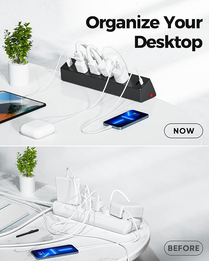 Desk Clamp Surge Protector, 10 FT Extension Cord, Fast Charging Station with 4 AC Outlets 2 USB-A and 2 USB-C Ports, Fit 1.7 inch Tabletop Edge, Desk Power Strip for Home Office Room