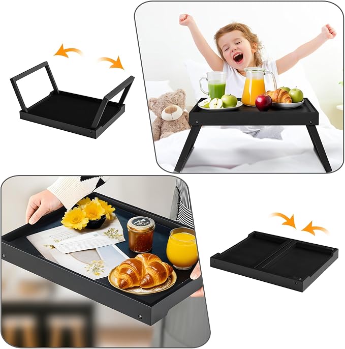 RRX Bed Tray Table with Folding Legs, Breakfast in Bed Tray (1, Black) | Bed Trays for Folding Table Eating, Kitchen Serving, Food, Sofa, Snacking or Working, Laptop Desk Dinner, Snack Tray