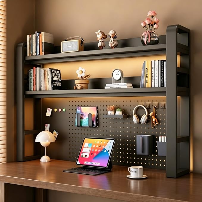 Desk Shelf Organizer with Pegboard & Storage Parts, 45kg Heavy Duty Desk Hutch, Desktop Storage Rack for Office & Home Office Shelves Black Shelf/Blackboard (3-Tier) 29.5×10×36.7"