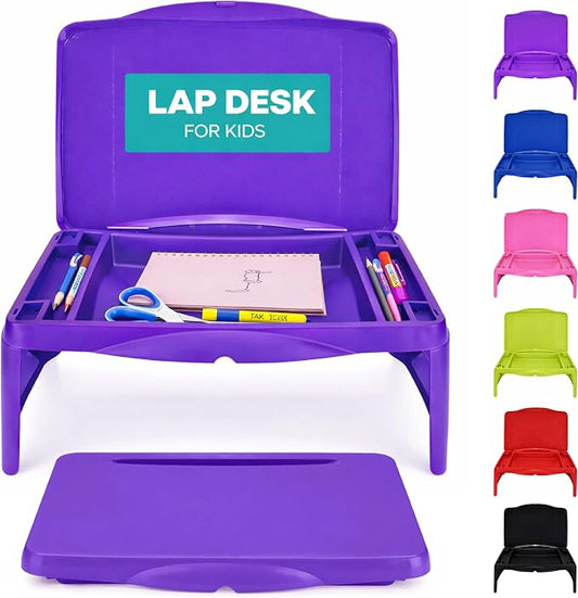 MAVOCRAFT Foldable Kids Lap Tray with Storage - Portable Lap Desk Kids & Adults - Kids Lap Desk for Breakfast in Bed, Serving Tray, Car Desk & Gaming (Purple)