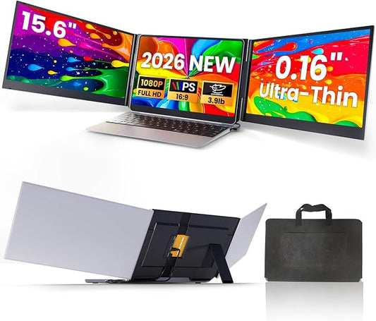 Laptop Screen Extender, 15.6" Ultra Light & Thin Triple Portable Monitor for Laptop with 1080P FHD IPS Display, Two Cable USB-C/HDMI Plug-Play Monitor Extender for Mac/Win/Android, Fits 13-17" Laptops