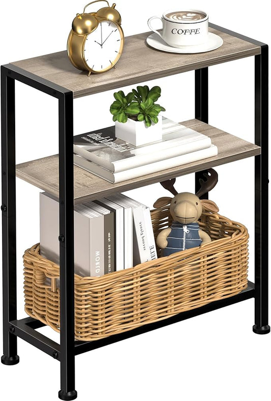 Narrow Side Table for Small Space, 2-Tier Small End Table with Shelf Holder, Slim Nightstand, Skinny Snack Couch Table in Living Room, Bedroom, Study, Kitchen and Balcony (Camel Brown)