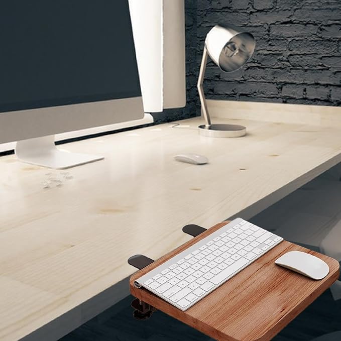 Desk Extension Desk Shelf Armrest Pad Keyboard Pad Side Shelf Wrist Metal Foldable for Work, Walnut Color