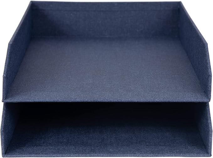 Bigso Box of Sweden Hakan Canvas Letter Trays - Pack of 2 - Desk Paper Organizer Tray with Stable Rubber Feet for A4 or Letter Size Documents - 9.1in x 12.2in x 2.4in - Blue