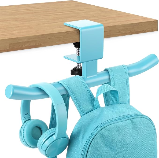 Geelin Bag Hook for Desk Table Heavy-Duty Backpack Hanger Clamp On Purse Holder Adjustable Under Desk Bag Hook for Headphones Handbag Hanger for Classroom Dorm Back to School(Blue)