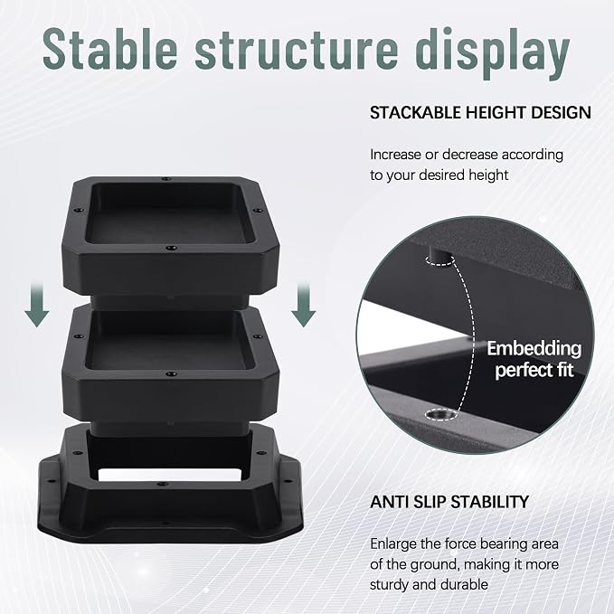 BTSD-home Adjustable Bed Risers 1 Inch Heavy Duty 8 Pack Furniture Risers Dorm Bed Risers Table Desks Legs Extenders Blocks Black