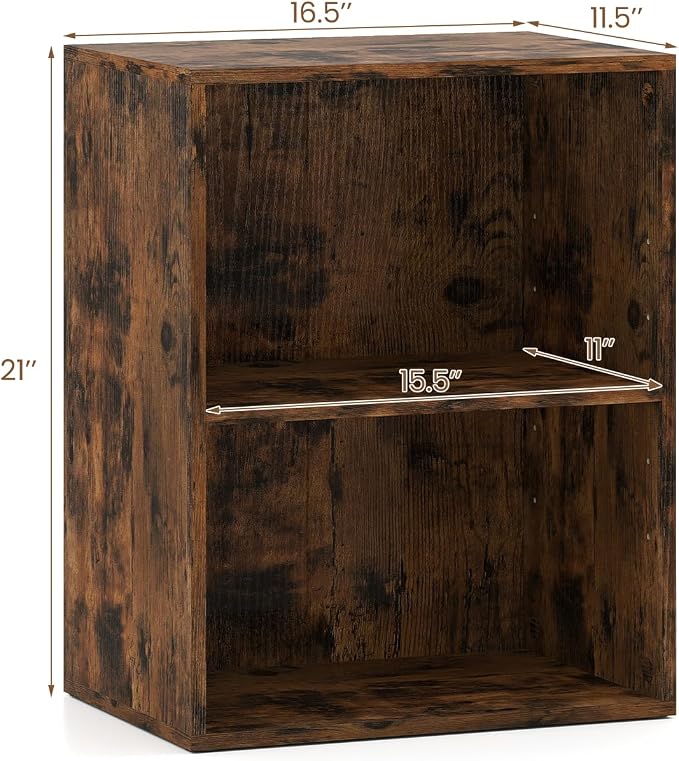 2 Cube Storage Organizer, 21" Small Bookcase with 5-Position Adjustable Panel, Under Desk Bookshelf, Modern Display Shelf, Wooden Cube Shelf for Home Office Bedroom (Brown)