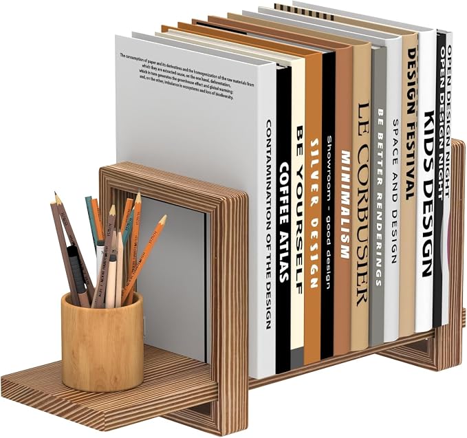 Adjustable Desktop Bookshelf Wooden Table Top Bookshelf Retro Mini Book Shelf Desk Organizer Magazine Files Letters Holder Rack, Easy Assembly No Tools or Nails Required, Tabletop Book Storage Rack