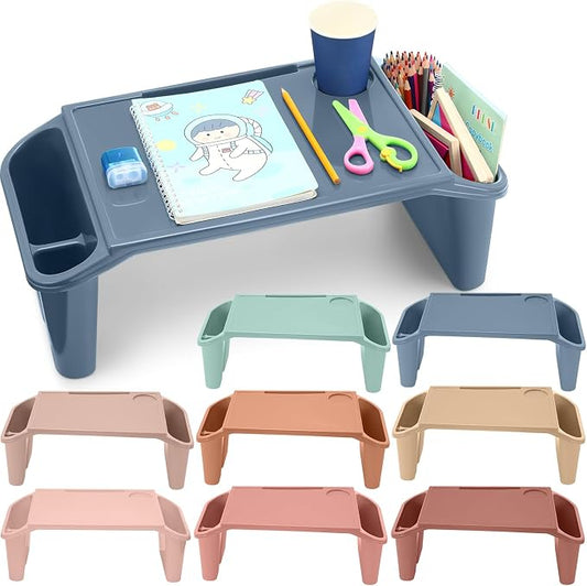 Beeveer 8 Pcs Kids Lap Desk Tray Bulk 19.7x9.6x7.1in Portable Lap Tray for Kids Plastic Table with Side Storage Space for Bed Classroom Laptop Children Car Activity Eating Floor (Multicolor)