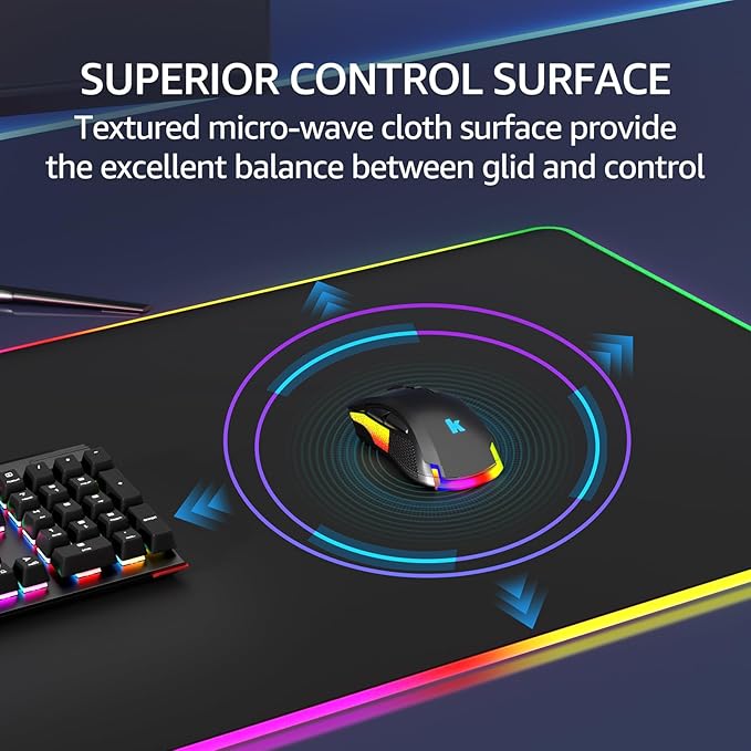 KTRIO RGB Large Gaming Mouse Pad, 35.4 x 15.7 in, RGB Black, XXXL | Smooth Micro-Weave Surface, RGB Lighting Design, Non-Slip Rubber Base, Durable Stitched Edges, Office & Home Use