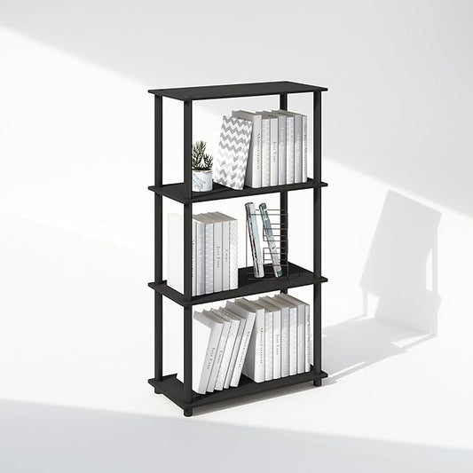 Furinno Turn-N-Tube Book Shelf, 4-Tier Bookshelf, Bookcase with Multipurpose Compact Display Rack, 11.6 x 23.6 x 43.2, for Living Room, Bedroom, Home Office, Americano/Black
