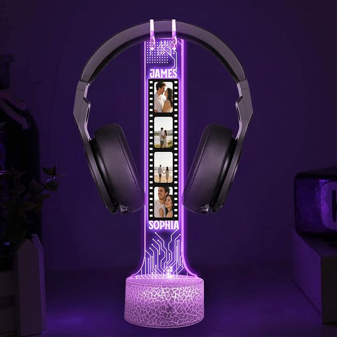 Custom Headphone RGB Light Headset Holder, Personalized Couple Photo Headphone Night Light, Gaming Room Decor, Gift for Boyfriend, Teen Gamer, Valentines Day Gift, Gifts for Couple