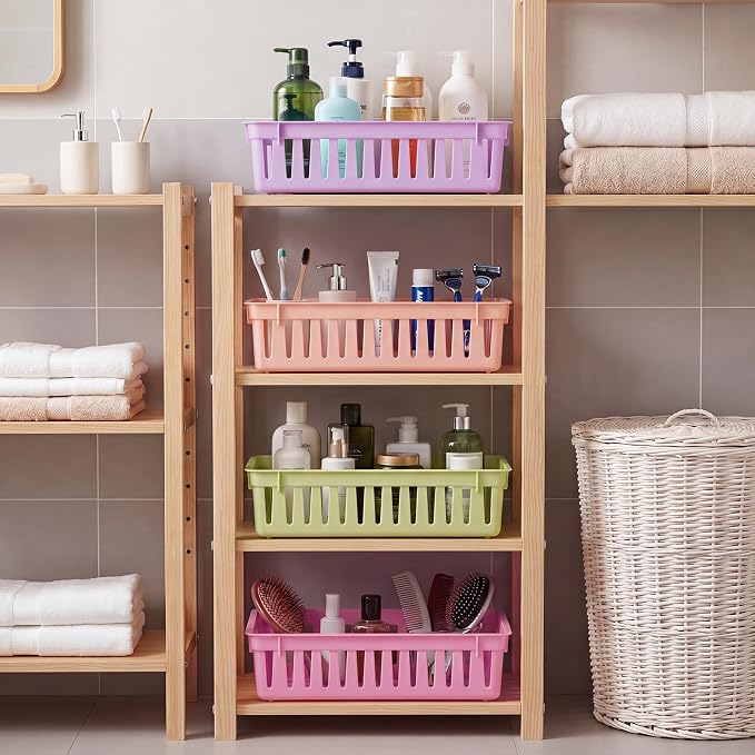 Thenshop 16 Pcs Classroom Storage Baskets Classroom Pencil Organizer Bins Plastic Book Baskets for Library Plastic Storage Trays for Desk Drawer Home Office, 10.2 x 6.5 x 2.4 Inch (Fresh Color)