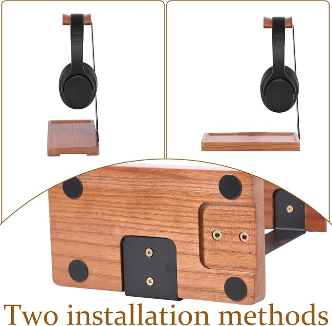 Walnut Headphone Stand, Wooden Headset Stand for Desk, Wood Gaming Headphone Holder with Storage Base Present for Men Brown or Black(Brown)