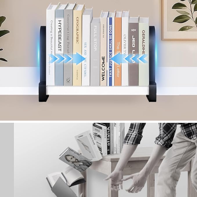 Book Ends for Shelves: Black Metal Book Ends, Heavy Duty Bookend Supports for Shelves, Non-Skid Book Organizer for Home Office School Supplies