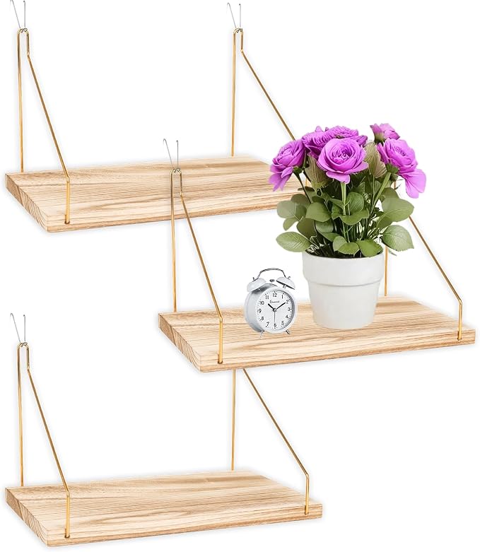 2-Pack Cubicle Shelf For Fabric Walls With Hooks：12x6.0in Wooden Cubicle Shelf Hanging Gold Bracket Use For Office Cubicle Accessories Office Stylish Ations Cubicle Decorations For Women Desk