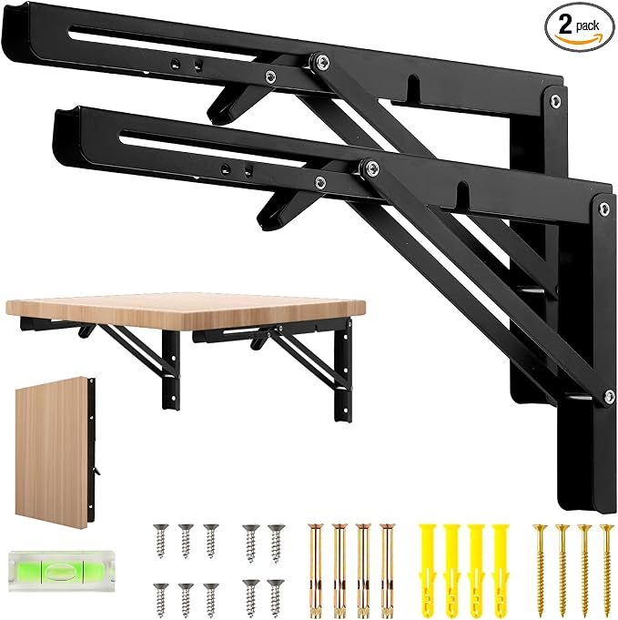Dntorx 12 Inch Folding Shelf Brackets, 2 Pcs Heavy Duty Metal Collapsible Shelf Bracket Wall Mounted Brackets for Fold Down Table Wall Mounted Brackets for Shelves Space Saving
