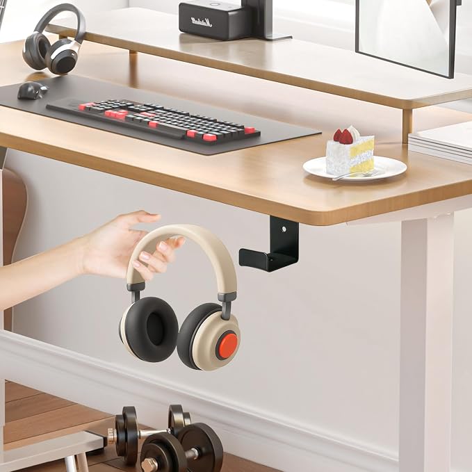 Pair Headphone Stand, Adhesive Headphones Holder with Rubber Pad, Sticky Headset Hook for Desk, Headsets Hanger with Screws Mounted on the Bottom & Edge of the Table for Gaming Desk Accessories