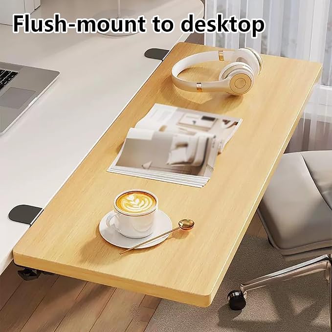 High-load-bearing Desktop Extension Tray,Flush-mount Desktop Extender,Drill-free Installation,90° Foldable Design,Suitable for Office,study,and Workstations(Walnut,40cm/15.7in)