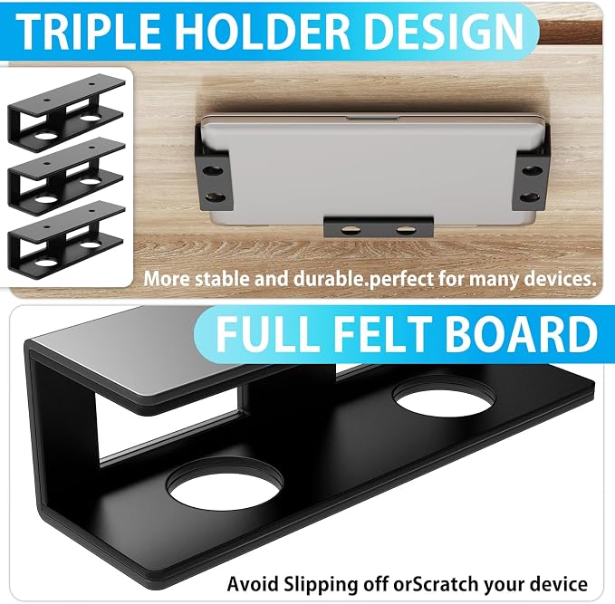 3 PCS Under Desk Laptop Mount with Anti-Scratch Silicone Pad Under Desk Holder Mount Shelf for Laptop Keyboard Storage（1 Pack）