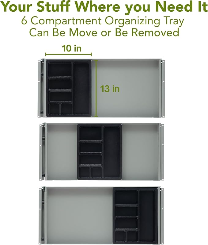 PERFECT POSTURE Max Under Desk Storage Drawer – Large Desk Drawer with Lock for Regular & Sit-Stand Standing Desks, Gray (13" x 26.5")