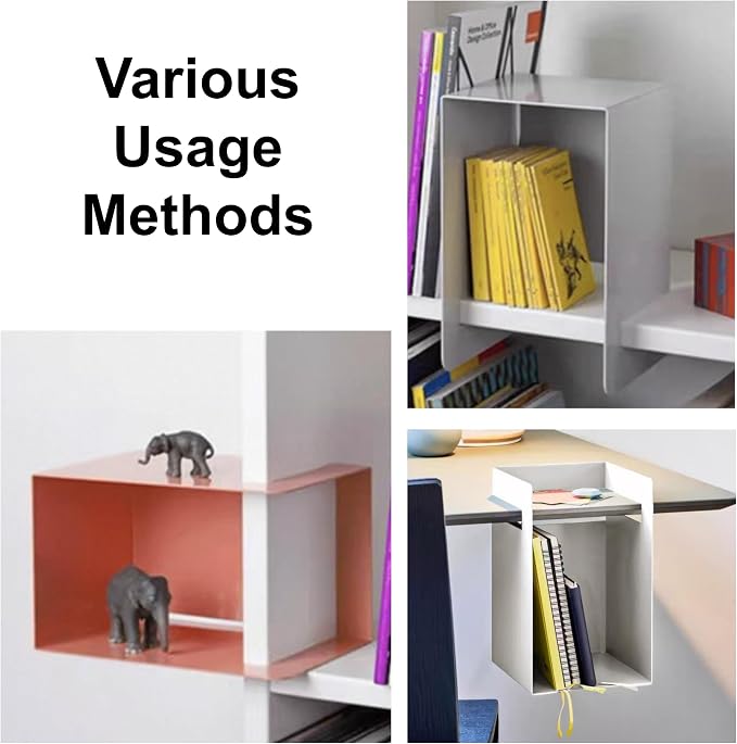 Desktop Shelf Organizer, Hanging Storage Box, Corner Storage Box, Desk Book Organizer for Office Supplies and Home Décor (Black, Small)