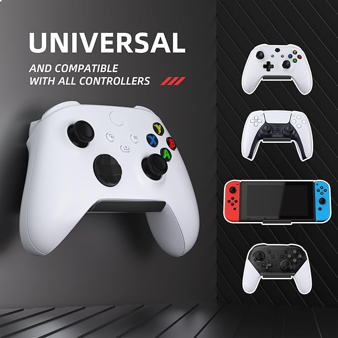 PlayVital 4 Pack FOLD Controller Holder Wall Mount for ps5 ps4 Xbox Switch 2 Pro Headset, Universal Gaming Acessories Controller Organizer Headphone Stand - Foldable Anti-slip Strong Adhesive, Black