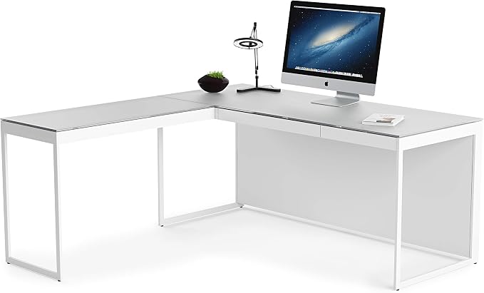 BDI Furniture Centro 6402 Office Desk Return, 40" x 18" for use on Left Side or Right Side of Centro 6401 Office Desk, Satin White/Grey Etched Glass