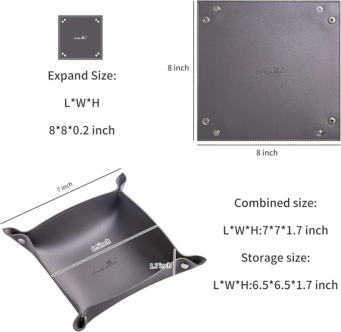 Leather Jewelry Valet Tray for Women and Man, Portable Entryway Table Tray Bedside Nightstand Desk Tray Small Catchall Travel Dish Plate for Key,Wallet,Watch,Coin (2PCs Grey-B)