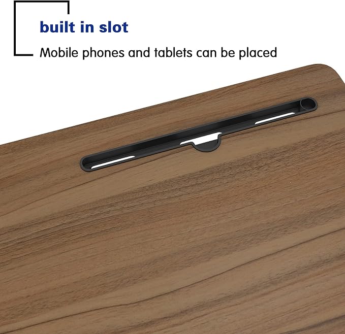 DlandHome Rolling Laptop Desk Stand Up Desk Adjustable Mobile Laptop Desk, 23.6 Inches Medium Size Side Table, Movable w/Tablet Slot & Wheels, Portable Stand for Bed Sofa Oak
