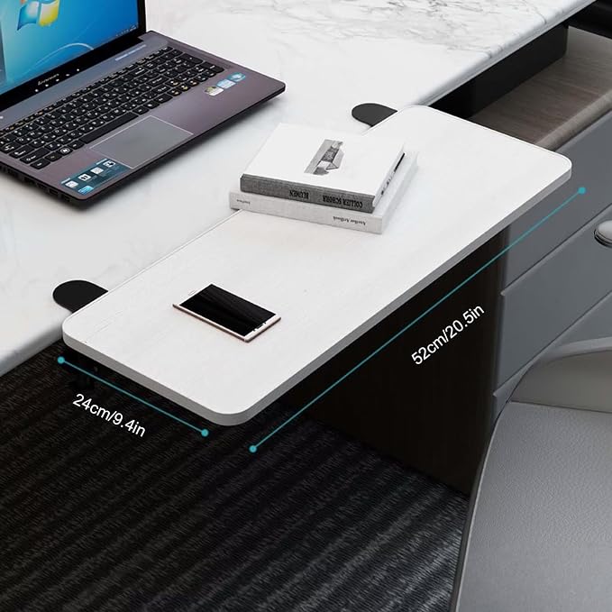 Ergonomic Clamp-On Desk Extender Tray - Foldable 90° Keyboard & Arm Support Shelf - No-Drill Mouse Wrist Rest for Office & Home Use
