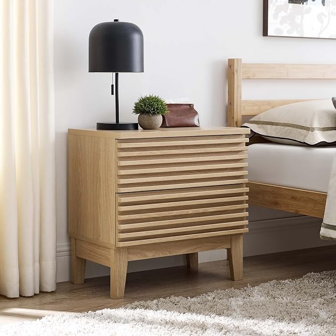 Modway Render Mid-Century Modern, Two-Drawer Nightstand, Oak
