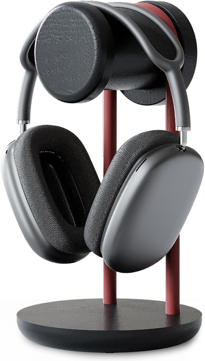 Fenge Headphone Stand for Desk, Nature Wood & Metal Headphone Holder with Storage Base, Desktop Headset Stand for Gaming Universal Headphones, Black