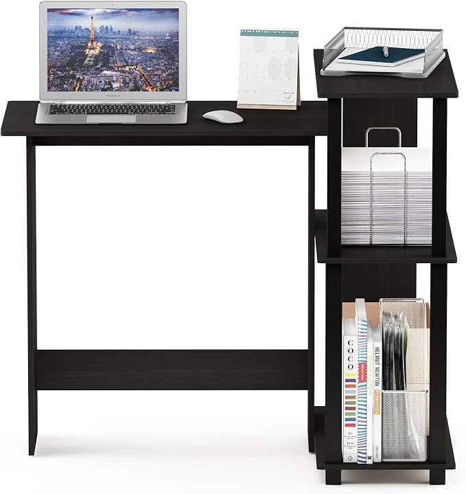 Furinno Abbott Desk, 38.1 Wide L-Shaped Gaming Desk with 3-Tier Bookshelf, Corner Computer Desk, Office Desk for Home Office, Bedroom, Dark Espresso