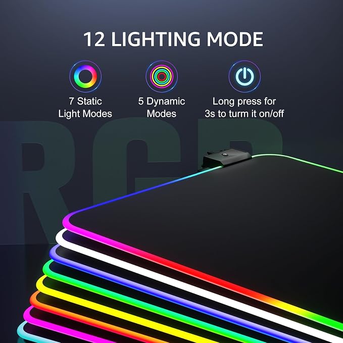 KTRIO RGB Large Gaming Mouse Pad, 31.5 x 15.7 in, RGB Black, XXL | Smooth Micro-Weave Surface, RGB Lighting Design, Non-Slip Rubber Base, Durable Stitched Edges, Office & Home Use