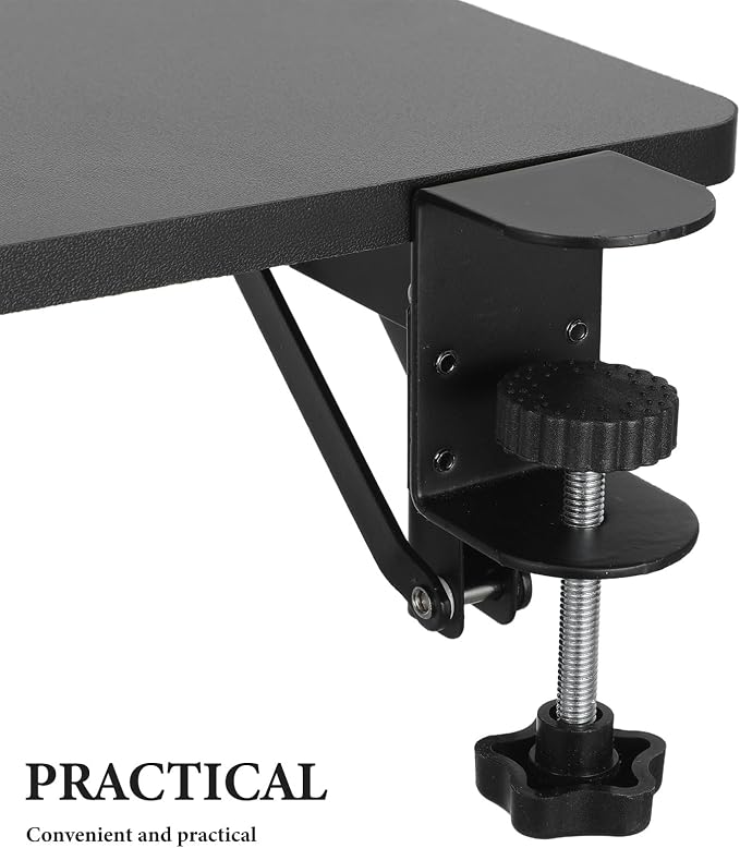 Clamp On Desk Extension Tray Detachable Shelf Extender for Keyboard and Office Supplies - 90° Foldable Side Table Extension Board for Home Office