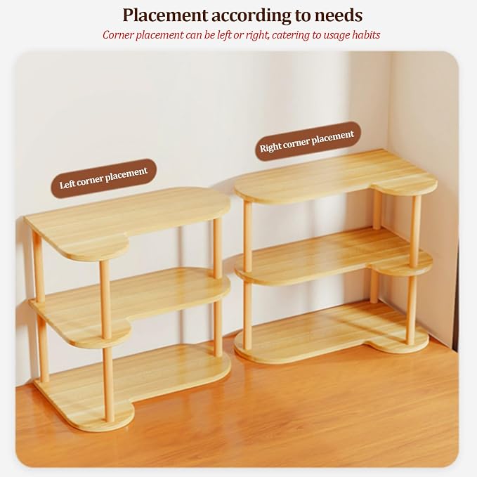 Desktop Corner Bookshelf, Wood Frame Desk Dorm Organizers, Reversible Left/Right Corner Design Storage Rack, Open countertop Display Shelf, for Home Office(6-Tier)