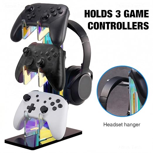 NiHome Iridescent Acrylic Multi-Tier Universal Game Controller Headset Holder Stand for PS5 Xbox ONE Switch Colorful Controller Stand Gaming Accessories Anti-Slip Stable Headphone Holder (3-Tier)