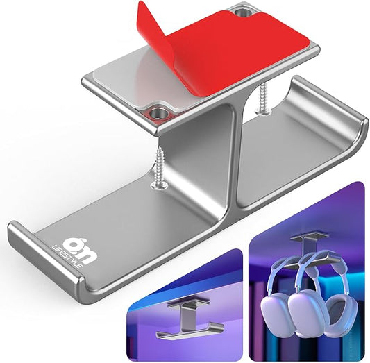 All Aluminum Headset Headphone Stand Hanger Under Desk Designed [Patented] Headphone Holder Hook by Strong Adhesive & Screws,PC Gaming Accessories Compatible with PC Gaming DJ Headsets,Silver