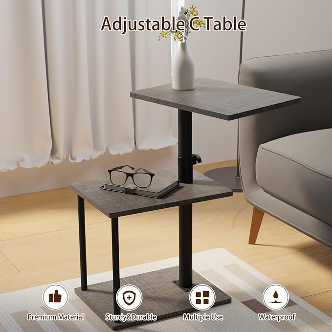 Faesun Swivel Side Table for Couch Arm, Adjustable C End Table for Recliner or Bed, Tv Trays with Storage Shelf for Small Spaces Small Nightstand Table for Living Room, Bedroom，2pc